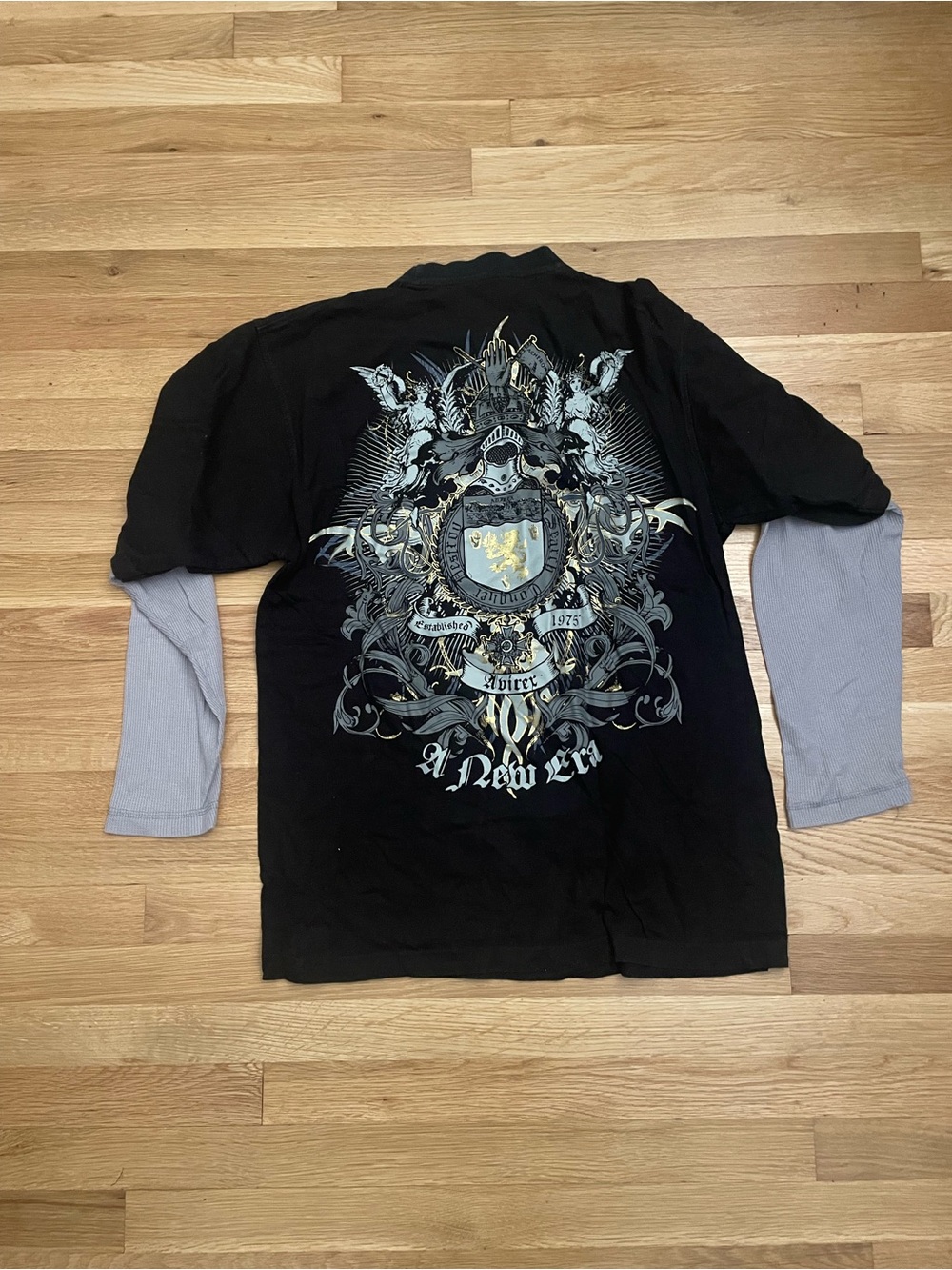 Avirex Black Layered-Look Long Sleeve Tee with Gray Sleeves L
